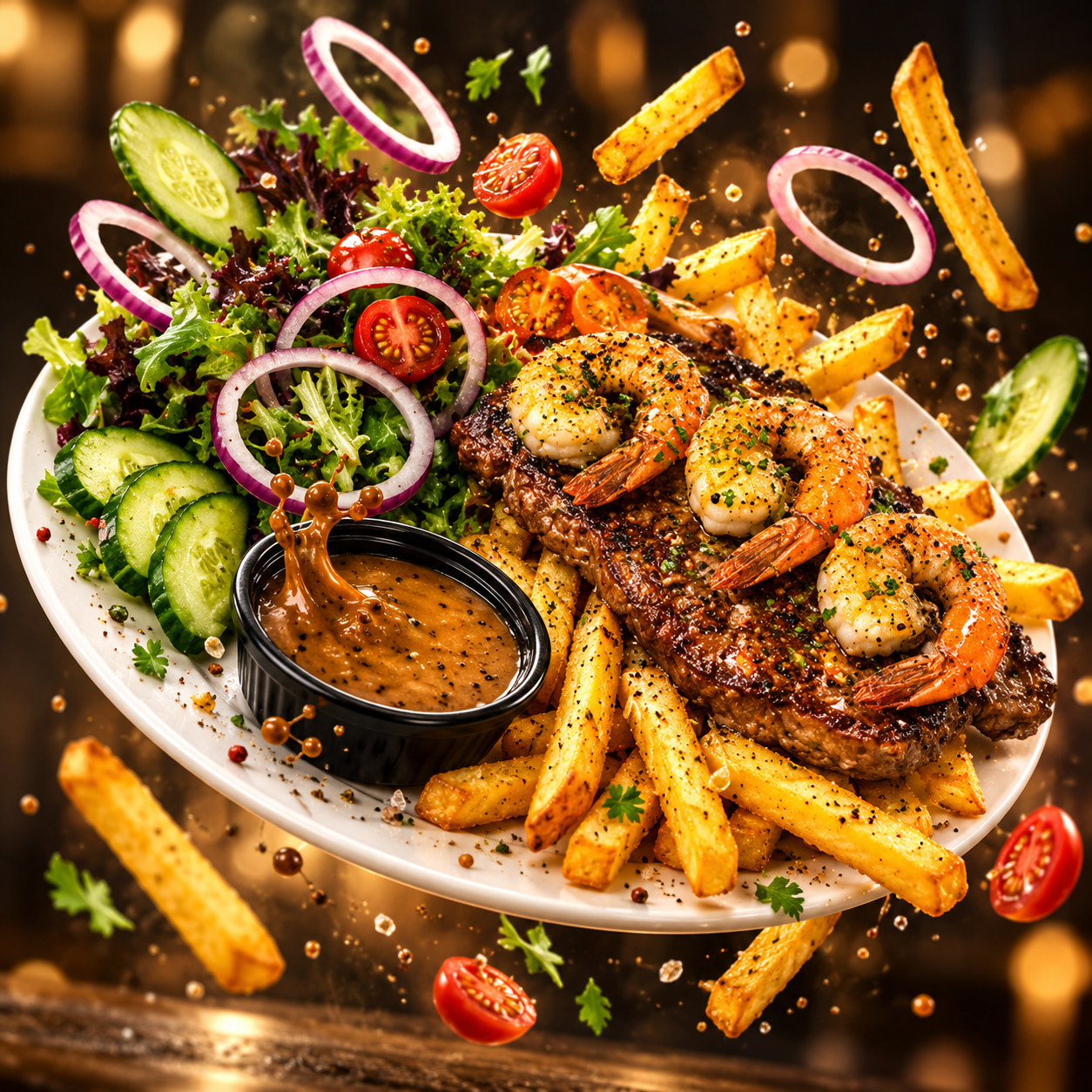 Saturday Reef and Beef Special with Chips and Salad